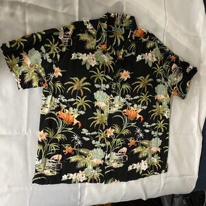 Cubavera XXL Hawaiian Shirt Black Flamingo Tropical Camp Button Up